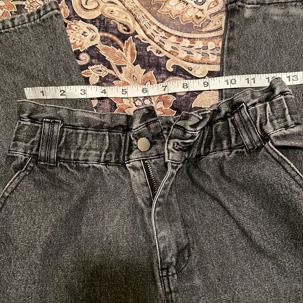 Black grey denim paperbag high waist pant - Picture 5 of 11